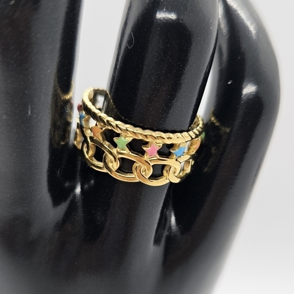 Fashion Jewelry Jewelry - Ring Colorful Star Steel Multi-color On Gold Tone Open-end